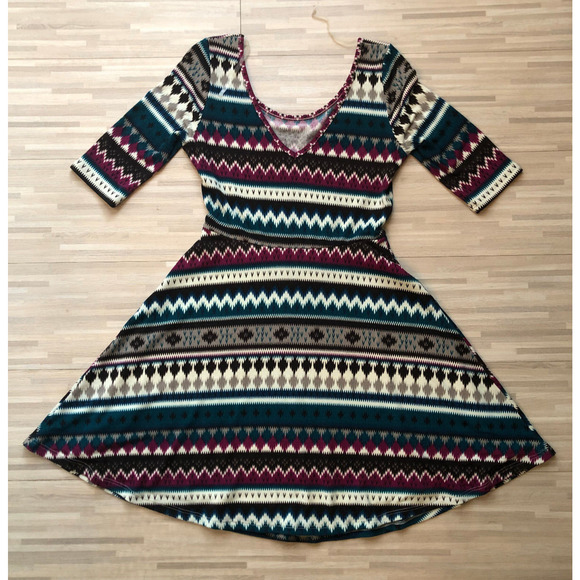 Pink Owl, Cinched Waist Dress, Tribal Aztec, Women's Size Small - Picture 2 of 6